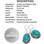 Antique Style Spider Web Matrix Turquoise Gemstone .925 Sterling Silver Earrings