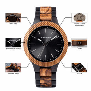 BOBO BIRD Luxury All-Wood and EBony Quartz Watch - BELLADONNA