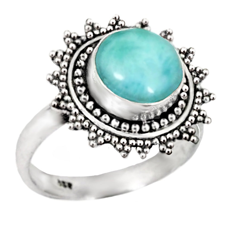 Natural Caribbean Larimar Gemstone Solid .925 Sterling Silver Ring Size US 7.5 or P
