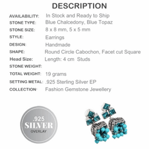 Chalcedony, Blue Topaz Jhumki Gemstone . 925 Silver Stud Earrings - BELLADONNA