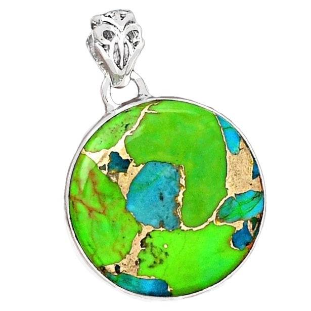 Natural Blue Copper Turquoise in Green Mohave Turquoise In Solid 925 Sterling Silver Pendant