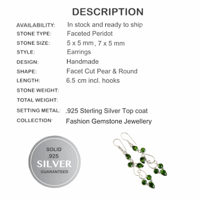 Stunning Faceted Peridot Gemstone Pears .925 Sterling Silver Earrings - BELLADONNA