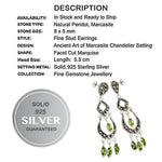 Natural Unheated Peridot, Swiss Marcasite Solid .925 Sterling Silver Stud Earrings