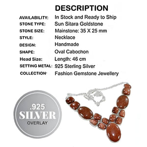 Shimmery Goldstone Sun Sitara set in .925 Sterling Silver Necklace