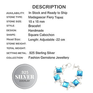 Aqua Madagascar Fiery Topaz Gemstone .925 Sterling Silver Plated Bracelet