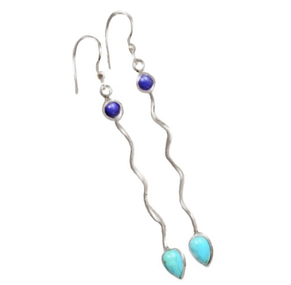 Natural Sleeping Beauty Turquoise, Lapis Lazuli Gemstone .925 Sterling Silver Earrings