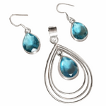 Blue Quartz Pears .925 Sterling Silver Pendant and Earrings Set - BELLADONNA