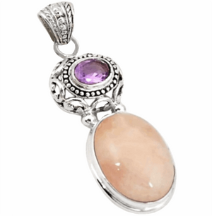 14.88 cts Earth Mined Morganite and Purple Amethyst Gemstone Solid .925 Silver Pendant - BELLADONNA