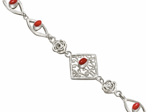 Dainty Red Coral Gemstone .925 Silver Plated Bracelet - BELLADONNA
