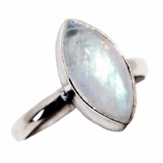 Dainty Natural Marquise Rainbow Moonstone .925 Silver Ring Size US 5 or J1/2 - BELLADONNA