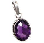 Handmade Faceted Purple Amethyst Oval Gemstone .925 Silver Pendant - BELLADONNA
