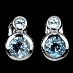 Dainty Natural Sky Blue Topaz Gemstone Solid .925 Silver 14K White Gold Earrings - BELLADONNA