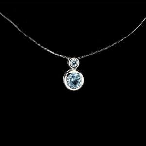 Dainty Natural Sky Blue Topaz Gemstone Solid .925 Silver 14K White Gold Necklace - BELLADONNA