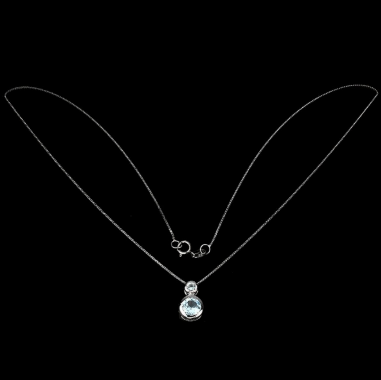 Dainty Natural Sky Blue Topaz Gemstone Solid .925 Silver 14K White Gold Necklace - BELLADONNA