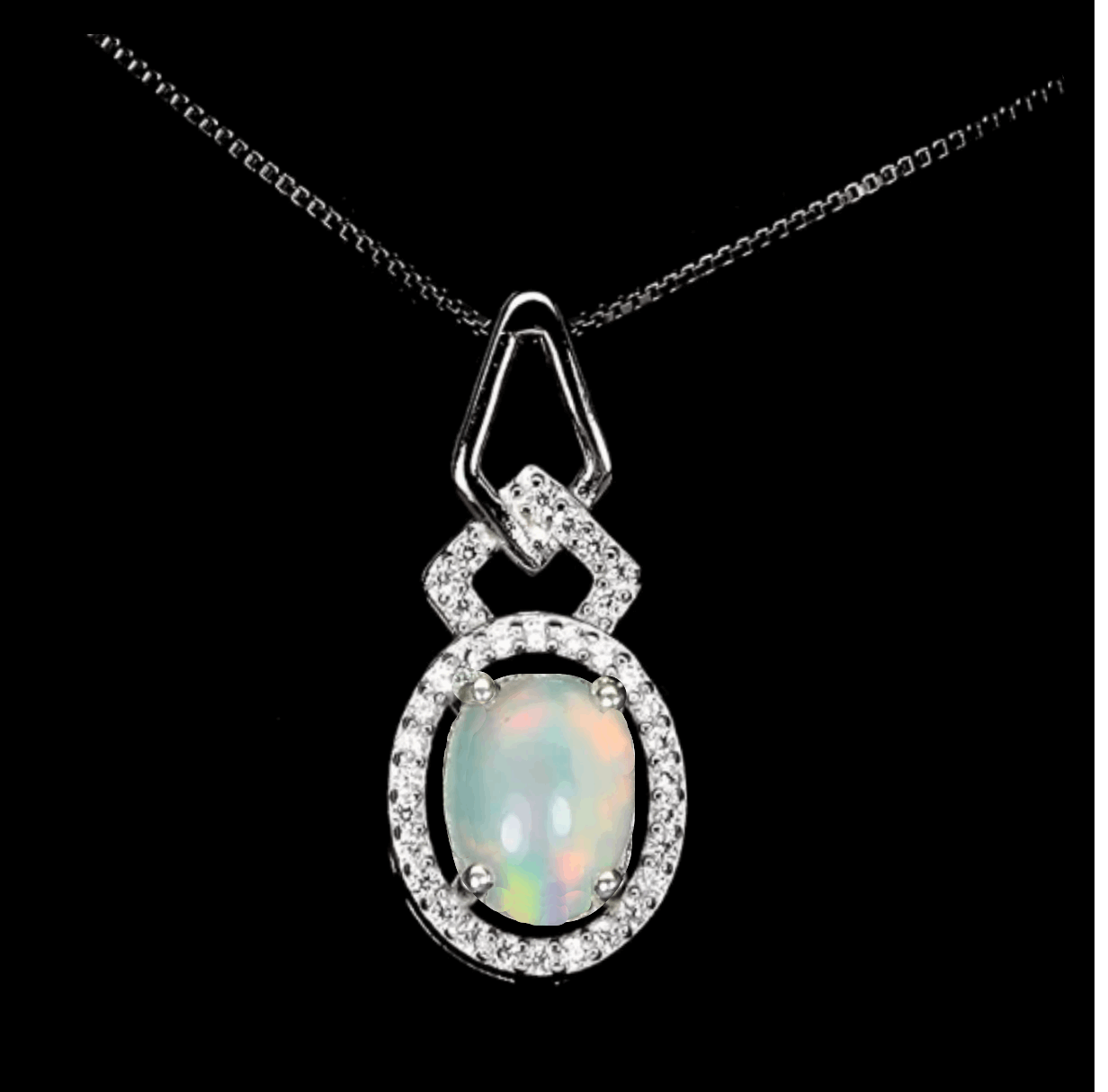 Natural Unheated Ethiopian Rainbow Full Flash Fire Opal Solid .925 Sterling Pendant Necklace