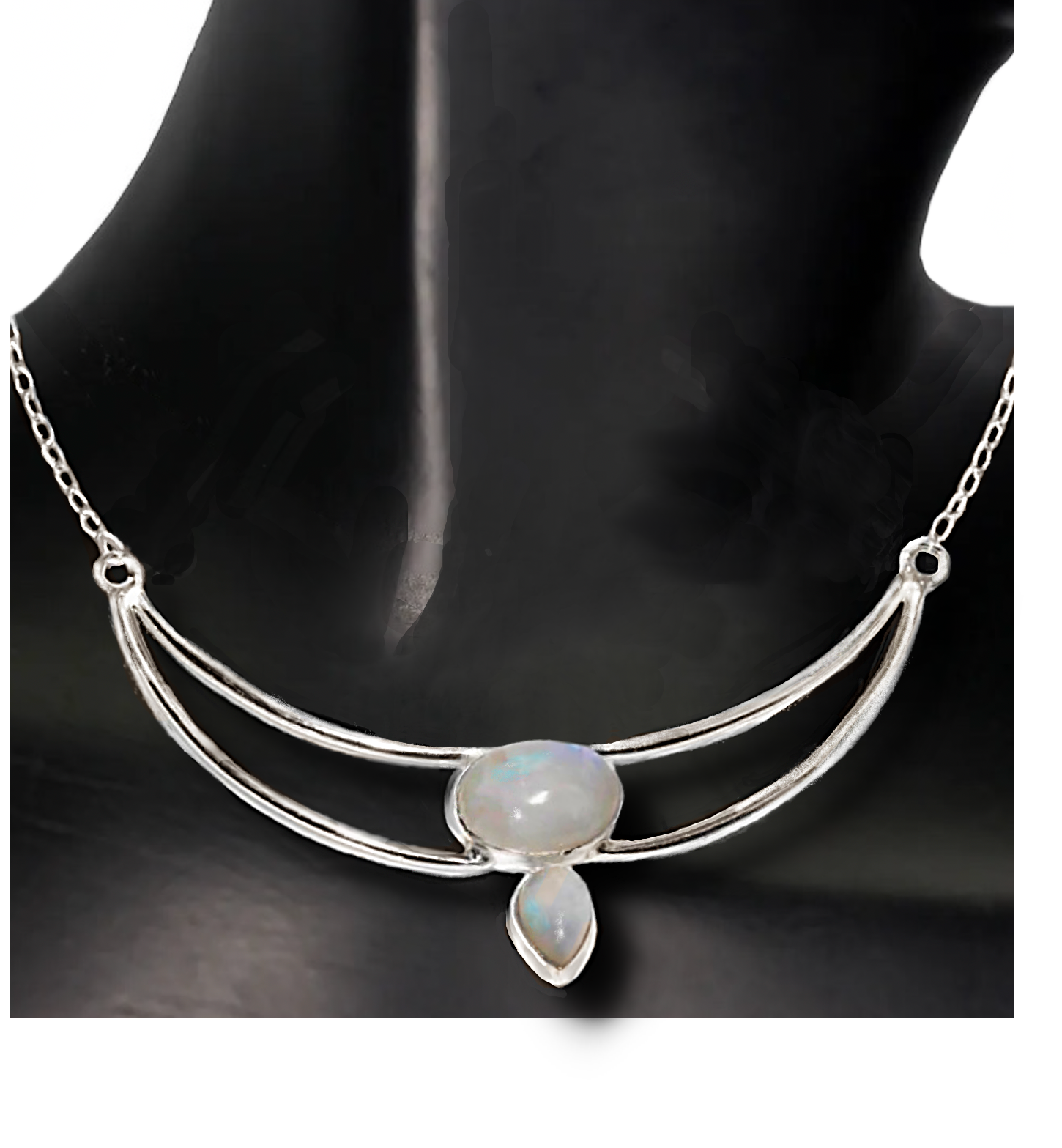 Dainty Natural Rainbow Moonstone.925 Silver Clavicle Necklace