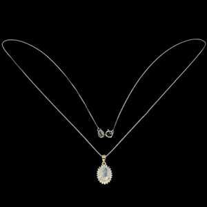 Natural Unheated Rainbow Moonstone, White Cubic Zirconia Solid .925 Silver Necklace - BELLADONNA