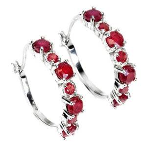14 x Deluxe Natural Blood Red Ruby Gemstone Set in Solid .925 Sterling Silver 14K W/Gold Earrings