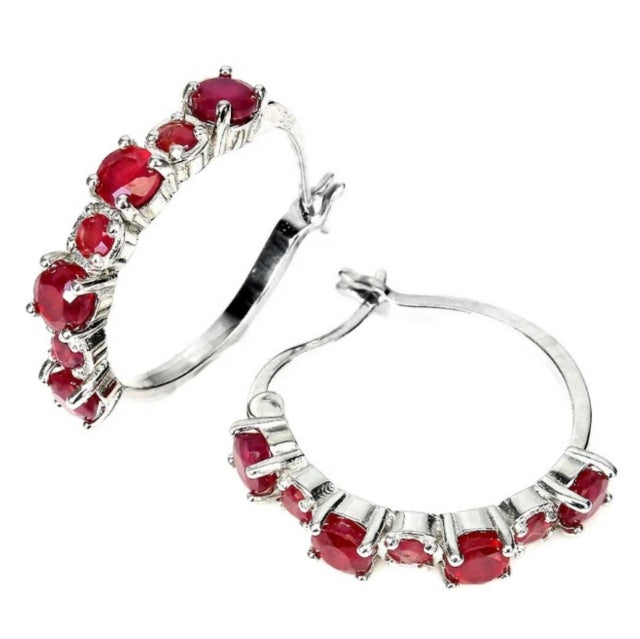 14 x Deluxe Natural Blood Red Ruby Gemstone Set in Solid .925 Sterling Silver 14K W/Gold Earrings