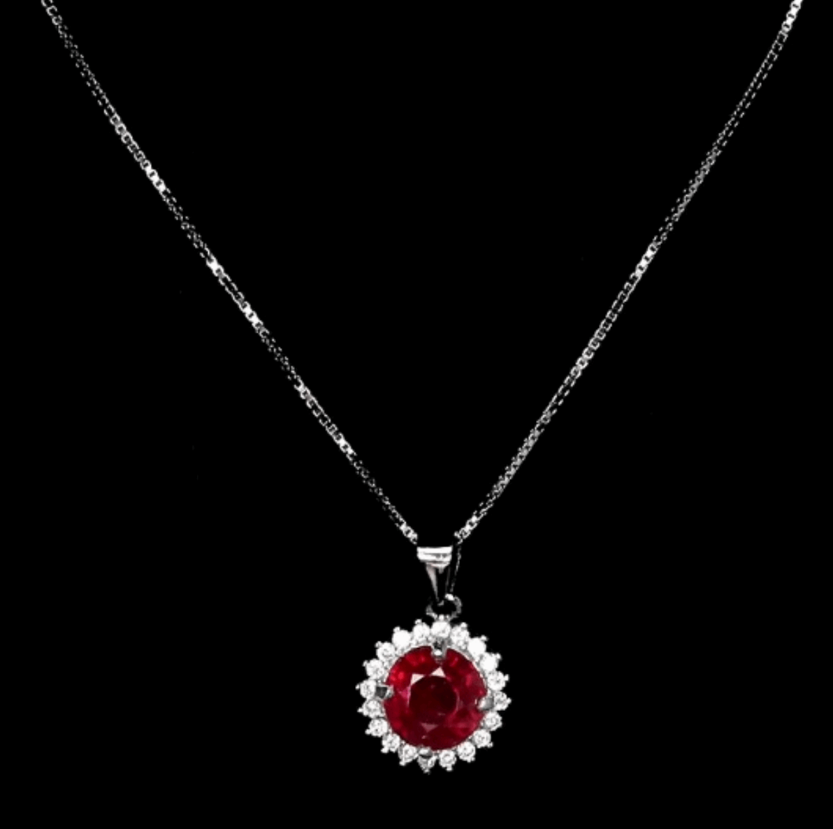 Deluxe Natural Red Pink Ruby and White CZ Gemstone Set in Solid .925 Sterling Silver Necklace - BELLADONNA