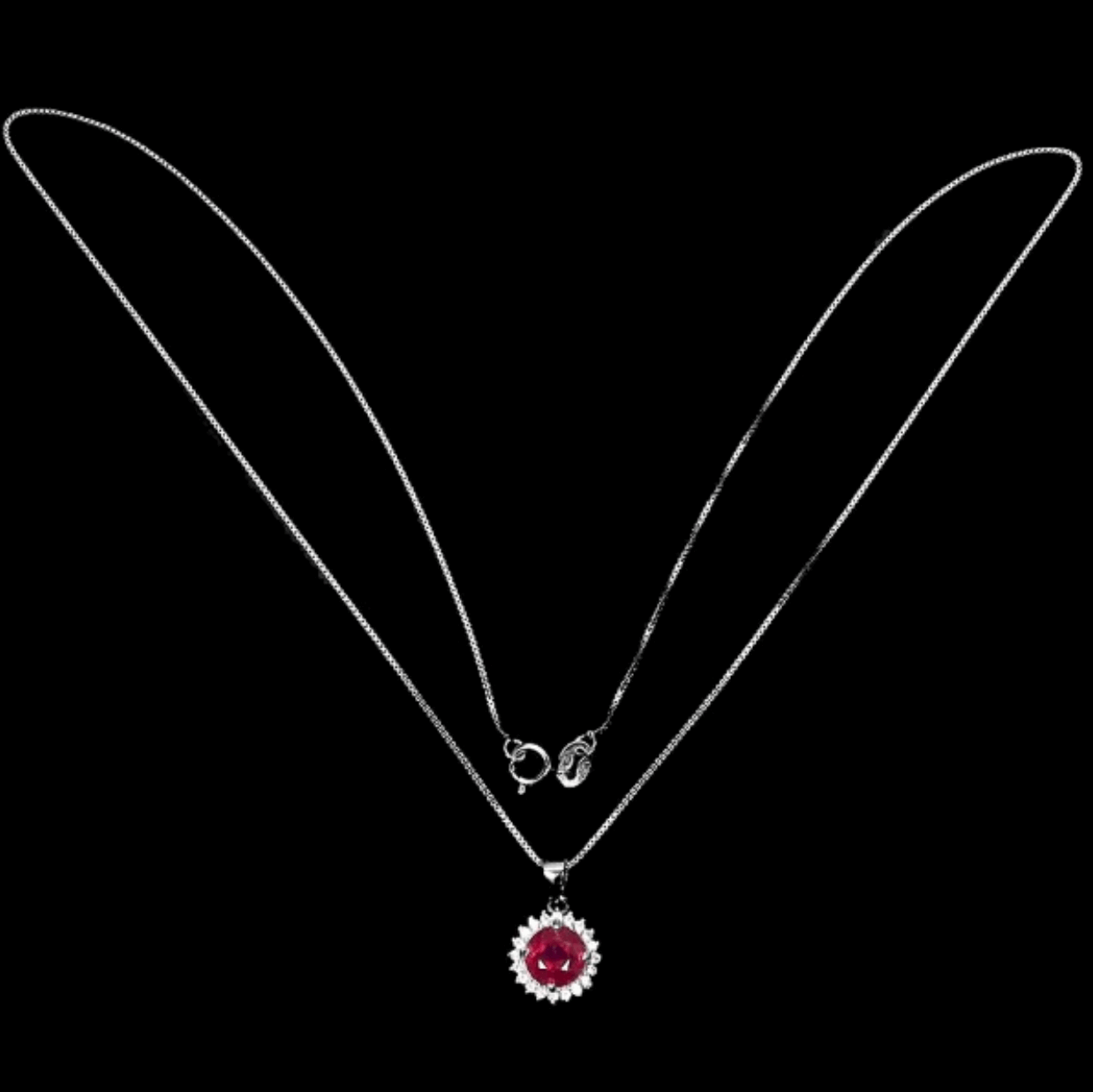Deluxe Natural Red Pink Ruby and White CZ Gemstone Set in Solid .925 Sterling Silver Necklace - BELLADONNA