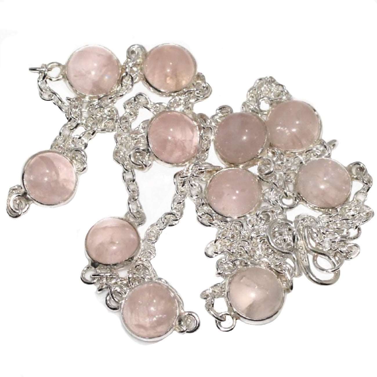 70 cm Long Natural Rose Quartz Gemstone Necklace in .925 Sterling Silver