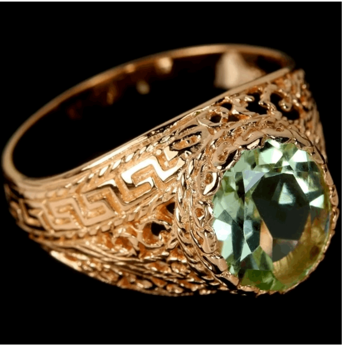 Deluxe Authentic Green Amethyst Oval Gemstone Solid .925 Silver 14K Rose Gold Size 7.5 or P - BELLADONNA