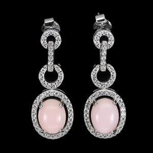 Natural Peruvian Pink Opal Solid .925 Sterling Silver, 14k White Gold Earrings - BELLADONNA