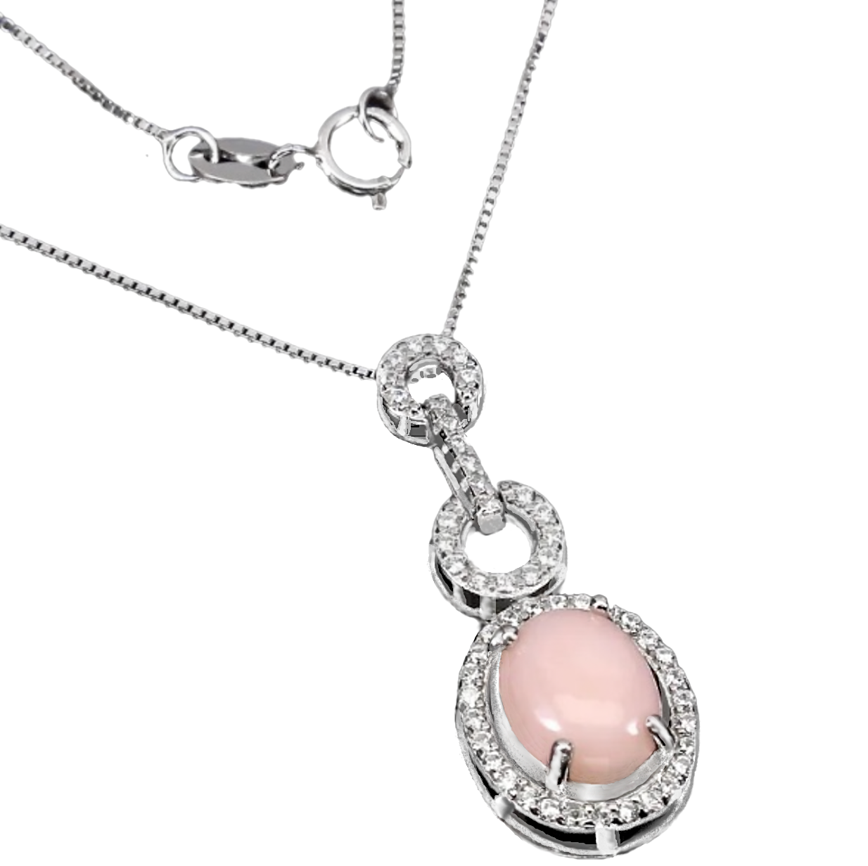 Natural Peruvian Pink Opal Solid .925 Sterling Silver, 14k White Gold Necklace - BELLADONNA