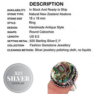 New Zealand Abalone Set In .925 Sterling Silver Ring Size 9.5