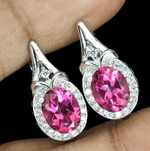 Exotic Natural Pink Topaz Oval Gemstone Solid .925 Sterling Silver 14K White Gold Stud Earrings - BELLADONNA