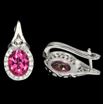 Exotic Natural Pink Topaz Oval Gemstone Solid .925 Sterling Silver 14K White Gold Stud Earrings - BELLADONNA