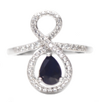 Natural Blue Sapphire, White Cubic Zirconia Eternity Solid 925 Silver Ring Size 8.25 - BELLADONNA