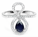 Natural Blue Sapphire, White Cubic Zirconia Eternity Solid 925 Silver Ring Size 8.25 - BELLADONNA