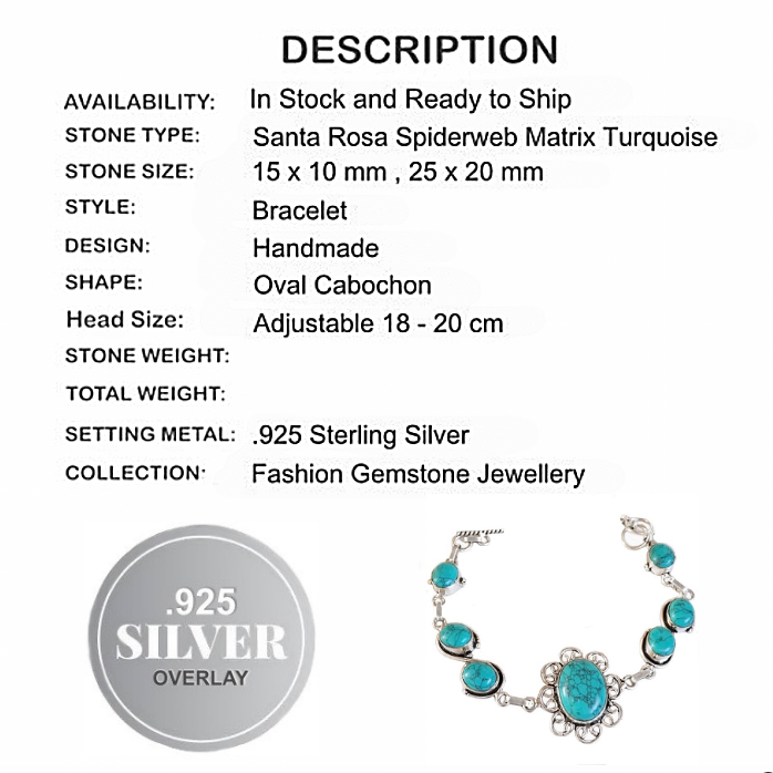 Handmade Santè Rosa Turquoise Gemstone .925 Silver Fashion Bracelet - BELLADONNA