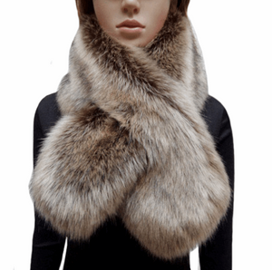 Elegant Super Warm Women's Faux Fur Cross Through Scarf - BELLADONNA