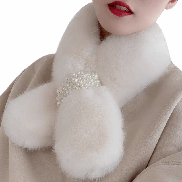 Elegant Plush Ultra Soft and Warm Winter Scarf with Pearl Strap in Stunning Colours - BELLADONNA