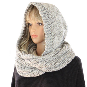 Womens Hooded Woolen Knit Leisure Wear Winter Scarf - BELLADONNA