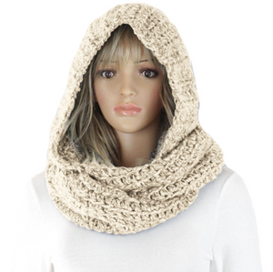 Womens Hooded Woolen Knit Leisure Wear Winter Scarf - BELLADONNA