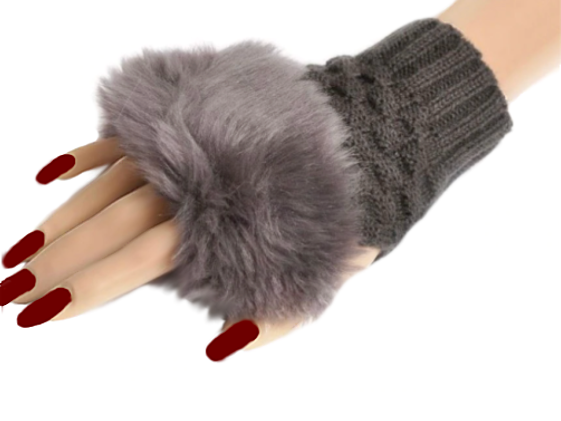 Fingerless Knitted Gloves With Faux Fur Finish From S.A. - BELLADONNA