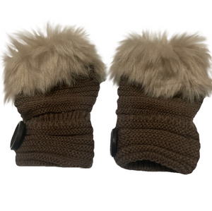 Winter Warm Knitted Half-Finger Faux Fur Gloves with Button Detail - BELLADONNA