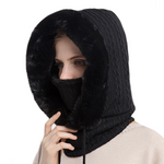 Warm Knit and Thick Plush Fleece Windproof Hooded Scarf - BELLADONNA