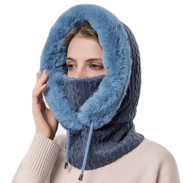 Warm Knit and Thick Plush Fleece Windproof Hooded Scarf - BELLADONNA