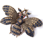 Womens Scarf or Shawl Bee Brooch Adorned with Blue and Gold Zirconias - BELLADONNA