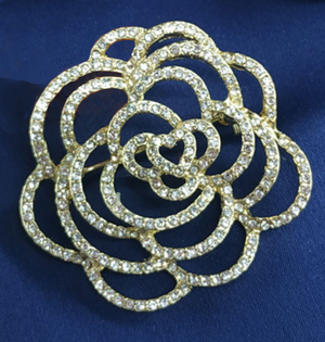 Trendy Abstract Rose White Cubic Zirconia Abstract Rose Gold Plated Brooch For Scarves or Shawl - BELLADONNA
