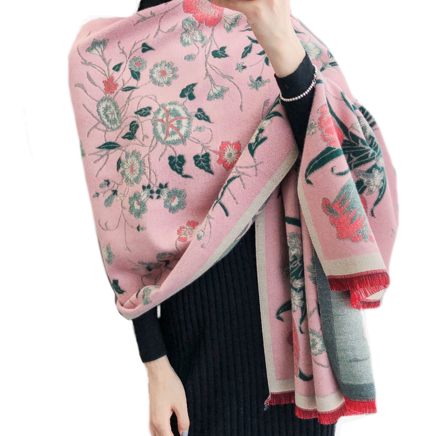 Winter Greys and Pink Jacquard Cashmere Scarf or Shawl for Ladies in 4 Assorted colours - BELLADONNA
