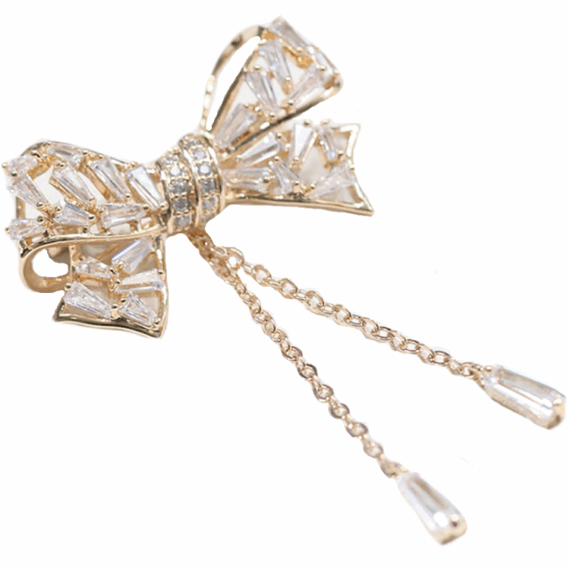Elegant Crystal Bowknot Tassel Fashion Brooch in Silver or Gold for a Scarf or Shawl - BELLADONNA