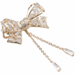 Elegant Crystal Bowknot Tassel Fashion Brooch in Silver or Gold for a Scarf or Shawl - BELLADONNA