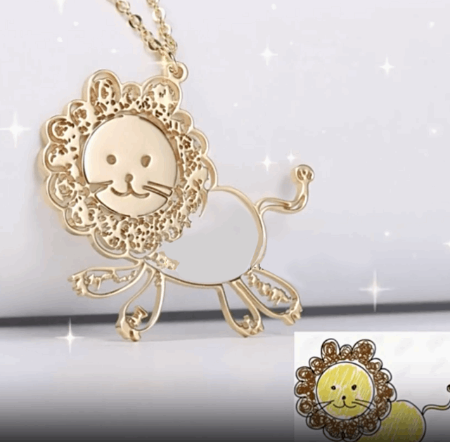 Customized Drawings of your Own or Children's  Art Converted into Necklace, Bracelet or Keyring in 18K Gold - BELLADONNA