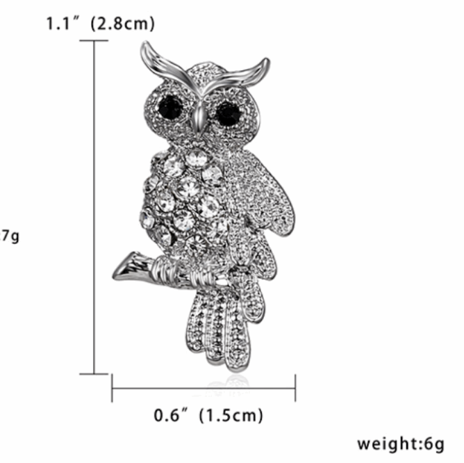 Mini Owl Crystal Embellished Silver Brooch for Scarf or Pashmina